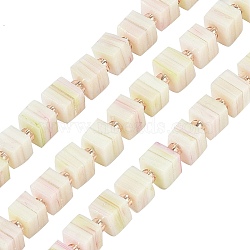 Handmade Nepalese Lampwork Beads Strands, 3D Cube Box Shape, Floral White, 5.5x6x5.5mm, Hole: 1mm, about 51~53pcs/strand, 15.59''~16.26''(39.6~41.3cm)(LAMP-M019-01H)