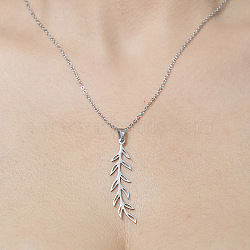 201 Stainless Steel Hollow Leaf Pendant Necklace, Stainless Steel Color, 17.72 inch(45cm)(NJEW-OY001-68)
