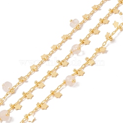 Natural Quartz Crystal Column Beaded Chains, with Brass Paperclip Chains and Star Charm, Soldered, with Spool, Lead Free & Cadmium Free, Golden, 2x1x0.5mm, 5x3x1mm(CHC-K012-02G-01)
