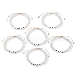 Synthetic Moonstone with Acrylic Braided Bead Bracelets, Letter, White, Inner Diameter:  2~3 inch(5~7.7cm), 6pcs/set(BJEW-JB10520)