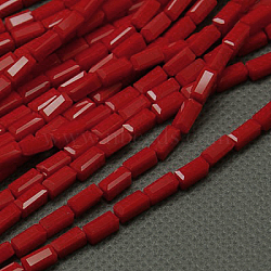 Opaque Glass Beads Strands, Faceted, Cuboid, Red, 7x3x3mm, Hole: 1mm, about 80pcs/strand, 52cm(EGLA-E008-3x6mm-09)