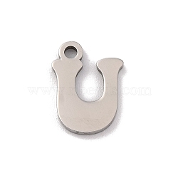 Non-Tarnish 201 Stainless Steel Charms, Laser Cut, Letter Charm, Letter U, 10.5x7.5x1mm, Hole: 1.2mm(STAS-U016-01P-U)