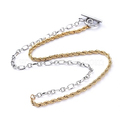 304 Stainless Steel Chain Necklaces, with Rope Chains, Figaro Chains and Toggle Clasps, Golden & Stainless Steel Color, 15.7 inch(40cm)(NJEW-JN02832)