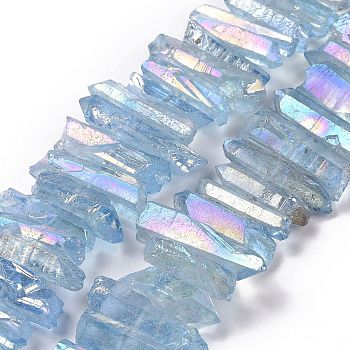 Natural Quartz Crystal Points Beads Strands, Dyed, Nuggets, Aqua, 15~30x4~8x4~7mm, Hole: 1mm, 8 inch