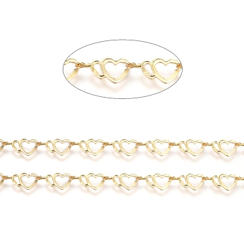 3.28 Feet Brass Handmade Link Chains, for Craft Jewelry Making, Long-Lasting Plated, Unwelded, Heart, Real 18K Gold Plated, 6x12x0.5mm
