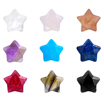 9pcs 9 style Natural Mixed Gemstone Charms, Star, Faceted, 13~13.5x14~14.5x6~6.5mm, Hole: 0.8mm, 1pc/style