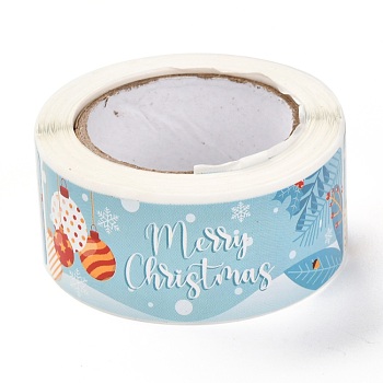 Coated Paper Sealing Stickers, Rectangle with Christmas Themed Pattern, for Gift Packaging Sealing Tape, Light Sky Blue, 75x25mm, 120pcs/roll