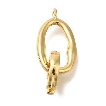 Brass Fold Over Clasps, Oval, Real 18K Gold Plated, 23mm, oval: 16.5x9x2mm, hole: 1mm, clasp: 10x8.5x2mm, hole: 1.2mm