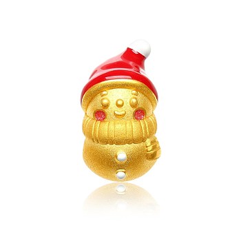 Brass Beads for Jewelry Making, for Christmas, Snowman, Red, Golden, 18x10.5x8.5mm, Hole: 4mm