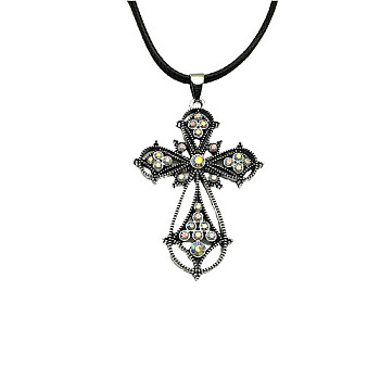 Cross Zinc Alloy Pendant Necklace, with Rhinestone, Crystal AB, 19.69 inch(50cm)