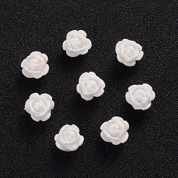 Opaque Resin Beads, Rose Flower, White, 9x7mm, Hole: 1mm