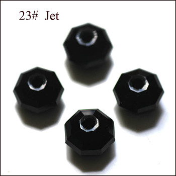 Imitation Austrian Crystal Beads, Grade AAA, Faceted, Octagon, Black, 6x4mm, Hole: 0.7~0.9mm