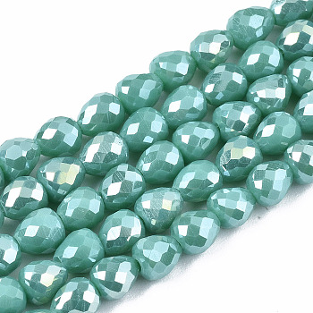 Opaque Glass Beads Strands, AB Color Plated, Faceted, Teardrop, Medium Sea Green, 4.5x4.5mm, Hole: 1mm, about 99~101pcs/strand, 17.64 inch~18.03 inch(44.8cm~45.8cm)