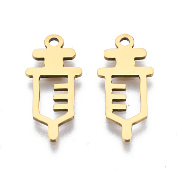 Ion Plating(IP) 201 Stainless Steel Pendants, Laser Cut, Injection Syringe, Golden, 18x8.5x1mm, Hole: 1.4mm