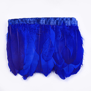 Goose Feather Fringe Trimming, Costume Accessories, Dyed, Blue, 145~195mm, about 2m/bag
