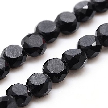 Glass Beads Strands, Frosted, Faceted, Flat Round, Black, 8x4.5mm, Hole: 1mm