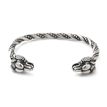 Viking 304 Stainless Steel Open Cuff Bangles for Men, Sheep, Antique Silver, 1/2 inch(1.35cm), Inner Diameter: 2-3/4 inch(7.05cm)