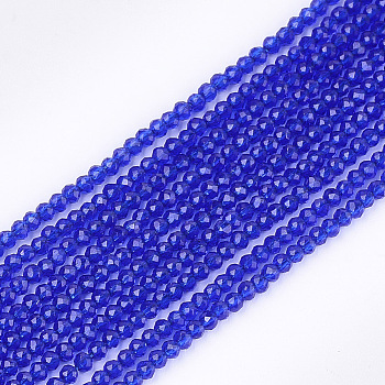 Synthetic Quartz Crystal Beads Strands, Dyed, Faceted, Star Cut Round Beads, Blue, 2mm, Hole: 0.5mm, about 215pcs/strand, 14.7 inch