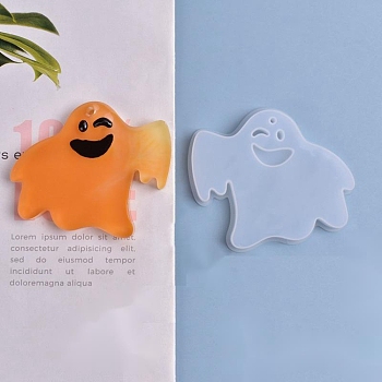 Halloween DIY Ghost Pendant Silicone Molds, Resin Casting Molds, For UV Resin, Epoxy Resin Jewelry Making, White, 79x68x11mm, Hole: 3.5mm, Inner Size: 68x79mm