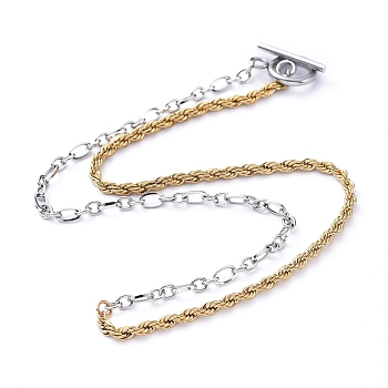 304 Stainless Steel Chain Necklaces, with Rope Chains, Figaro Chains and Toggle Clasps, Golden & Stainless Steel Color, 15.7 inch(40cm)