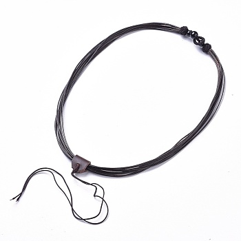 Adjustable Waxed Cord Necklace Making, with Obsidian Beads and Imitation Leather, Brown, 19.8 inch(50.5cm)