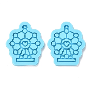 DIY Pendant Silicone Molds, Resin Casting Molds, Clay Craft Mold Tools, Sky Wheel Shape, Blue, 41.5x36x4mm, Hole: 1.5mm, Inner Diameter: 36x30mm, 2pcs/set