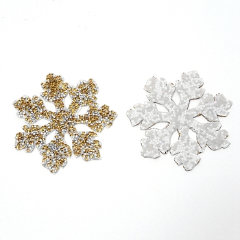 Christmas Snowflake Rhinestone Patches, Iron/Sew on Appliques, Costume Accessories, for Clothes, Bag Pants, Shoes, Cellphone Case, Gold, 95x95x2.5mm
