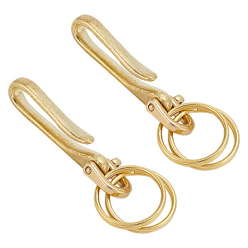 2 Sets Brass Keychain Clasp Findings, Golden, 56.5x15.8x7mm