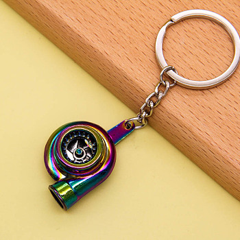 Alloy Pendant Keychain, with Key Ring, Turbocharger, Rainbow Color, 1cm