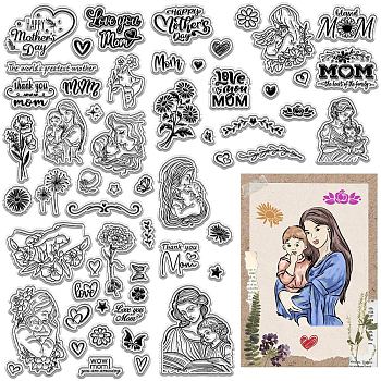 3Pcs 3 Styles Mother's Day Theme Custom PVC Plastic Clear Stamps, for DIY Scrapbooking, Photo Album Decorative, Cards Making, Heart, 160x110x3mm, 1pc/style