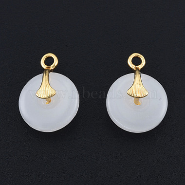 Real 14K Gold Plated Creamy White Flat Round Brass+Glass Pendants