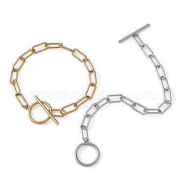 304 Stainless Steel Paperclip Chain Bracelets(BJEW-TA0003-04)-2