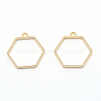 Alloy Open Back Bezel Pendants, for DIY UV Resin, Epoxy Resin, Pressed Flower Jewelry, Hexagon, Light Gold, 29x28x3mm, Inner Diameter: 22x25mm, Hole:2.5mm(PALLOY-WH0081-35A)