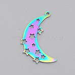 Ion Plating(IP) 201 Stainless Steel Pendants, Laser Cut, Moon with Star, Rainbow Color, 26.5x20x1mm, Hole: 1.5mm(STAS-T056-LA531)