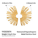Stainless Steel Flower Stud Earrings, Left and Right, Real 18K Gold Plated, 44.5x25.8mm(SG7201-1)