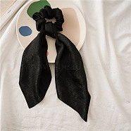Cloth Elastic Hair Accessories, for Girls or Women, Scrunchie/Scrunchy Hair Ties with Long Tail, Knotted Bow Hair Scarf, Poneytail Holder, Black, 300mm(OHAR-PW0007-48B)