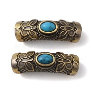 Rack Plating Brass Beads, with Synthetic Turquoise Beads, Cadmium Free & Lead Free, Tube with Butterfly, Blue, Brushed Antique Bronze, 25x11.5mm, Hole: 5.5mm(KK-P276-05BAB)