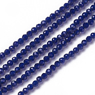 Glass Beads Strands, Faceted, Round, Dark Blue, 3~3.5x2.5~3mm, Hole: 0.3mm, about 114~125pcs/strand, 14 inch(35.5cm)(X-G-F596-47L-3mm)