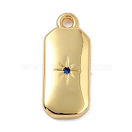 Brass Micro Pave Cubic Zirconia Charms, Long-Lasting Plated, Real 18K Gold Plated, Octagon with Star, Royal Blue, 14x6x1.5mm, Hole: 1.2mm(ZIRC-I054-12G-05)