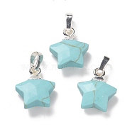 Synthetic Turquoise Charms, with Long-Lasting Plated Brass Findings, Faceted, Star, Silver, 14x13x5mm, Hole: 3.5x5.5mm(G-F584-A20-S)