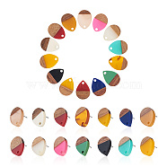 Resin & Walnut Wood Stud Earring Findings, with 304 Stainless Steel Pin, Teardrop, Mixed Color, 17x13mm, Hole: 1.8mm, Pin: 0.7mm, 14pairs/box, Ear Nuts: 30pcs(MAK-CD0001-02)