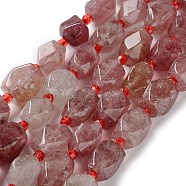 Natural Strawberry Quartz Beads Strands, with Seed Beads, Faceted, Rhombus, 12~15x9~12x9~12mm, Hole: 1~1.2mm, about 20~21pcs/strand, 15.20~15.51 inch(38.6~39.4cm)(G-C182-14-01)