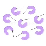 Transparent Cellulose Acetate(Resin) Half Hoop Earrings, Stud Earrings, with 304 Stainless Steel Pins, Letter C, Medium Purple, 16x3mm, Pin: 0.7mm(KY-T040-A60-01)