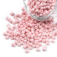 8/0 Baking Paint Glass Seed Beads, Round Hole, Round, Misty Rose, 3~3.5x2mm, Hole: 1~1.2mm, about 10000Pcs/pound(SEED-R051-07B-05)