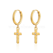 Elegant Stainless Steel Cross Earrings with Diamonds for Women's Daily Wear(QX9775-1)