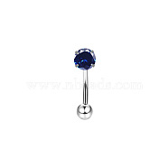 316 Surgical Stainless Steel Flat Round Cubic Zirconia Eyebrow Curved Barbell Rings, Cartilage Earrings, Stainless Steel Color, Prussian Blue, 8mm, Pin: 1.2mm(WG43657-04)