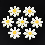 Resin Beads, for Pendant Making, Half Drilled, Flower, Creamy White, 30.5x30.5x8mm, Half Hole: 1.2mm(RESI-S374-01A-05)