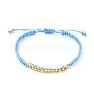 Adjustable Nylon Thread Braided Bead Bracelets, with Golden Plated Brass Enamel Curb Chains, Light Sky Blue, Inner Diameter: 2-1/4~3-1/2 inch (5.6~9cm)(BJEW-JB05697-04)