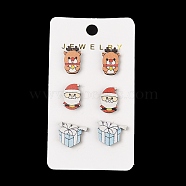 Wood Stud Steel Needle Earrings, Deer & Gift & Santa Claus, Mixed Color, 10x16.5mm(EJEW-U016-04P-02)