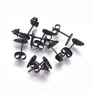 304 Stainless Steel Stud Earring Findings, with Flat Plate, Teardrop, Electrophoresis Black, 8x5x0.7mm, Hole: 1mm, Pin: 0.8mm(STAS-O119-11B-B)